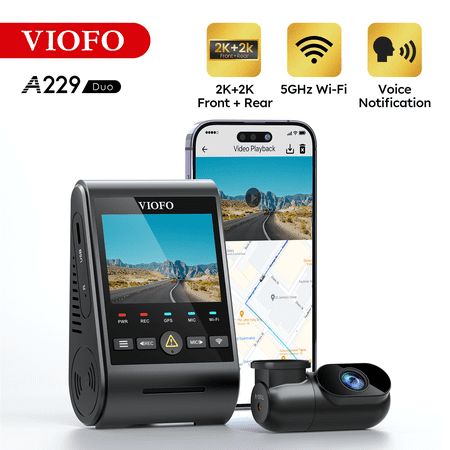 Dash Cam Front and Rear VIOFO 2K + 2K 5GHz Wi-Fi GPS Dual Dash Camera for Cars, 2.4” LCD, Buffered Parking Modes, Voice Notification, WDR Super Night Vision(A229 Duo)