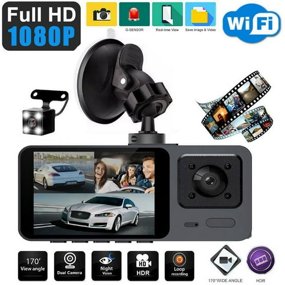 Dash Cam Front and Inside WIFI 1080P with 32G Memory Card 2Inch Screen 170 Wide Angle Night Vision WDR 24H Parking Mode