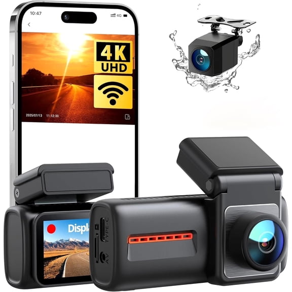 Dash Cam Front and Rear 4K+1080P, WiFi 6 Dash Camera with 2.99" IPS Display, Free 32GB Card, Night Vision, 24H Parking Mode, G-Sensor, Loop Recording