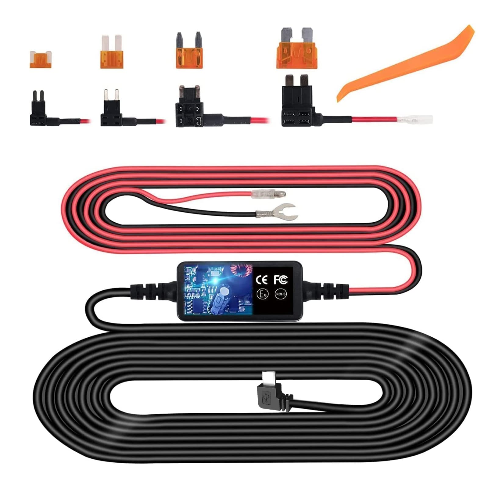 Kit Câble USB-C Pour Caméra De Tableau De Bord - Convertisseur 12V/24V En 5V - 3,5 M - Mode Parking ACC - Écran LED Indicateur