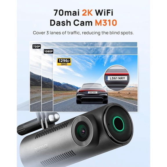 Dash Cam M310 - Car Dash Camera with 1296P QHD, 130 ° Wide-Angle FOV, Parking Monitor, Time-Lapse Recording, and WiFi Connectivity
