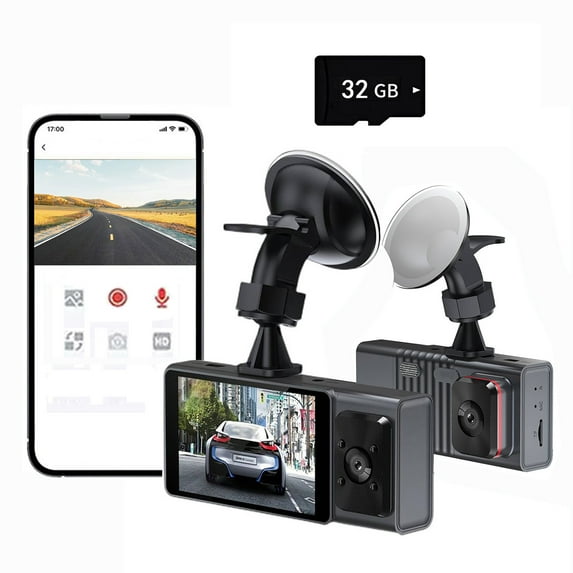 Dash Cam WiFi 1080P FHD Car Video Recorder | Dual Lens Front & Inside Wide Angle | Night Vision | G Sensor | Loop Recording | Parking Monitor | 3” Screen | 32GB Card Included