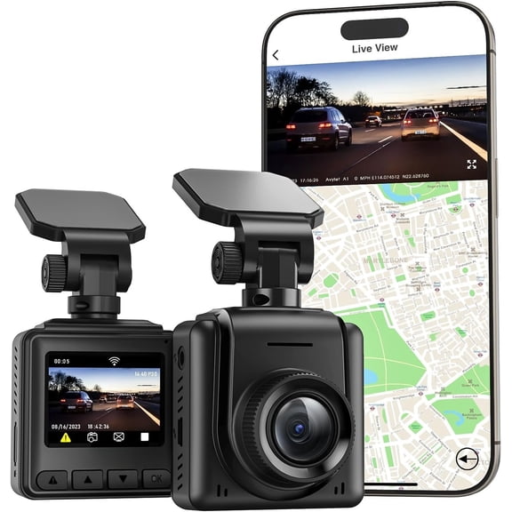 Dash Cam WiFi , Camera with APP, External GPS, 1.5'' IPS Screen, Front Dash Camera for , Mini Dashcams, WDR Night Vision, 24H Parking , Loop Recording, G-Sensor