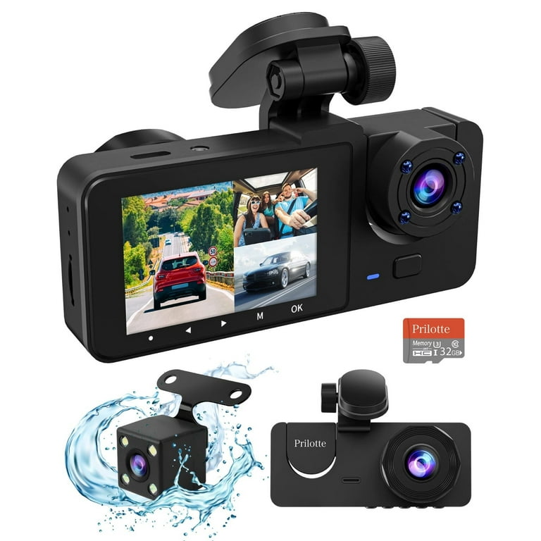 Dash Cam for Car, 1080P 3 Channel Front & Rear Inside Dash Camera