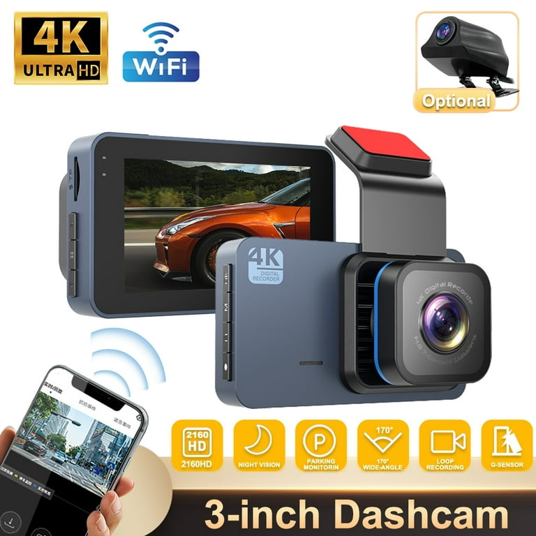 4K Dash Cam For Cars Front and Rear view camera for vehicle WiFi