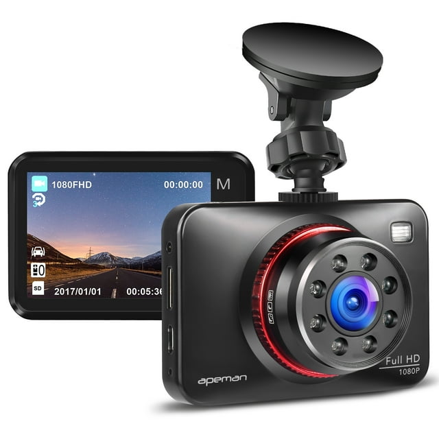 Apeman Dash Cam Front And Rear Camera APEMAN Dash Cam, 1080P Full HD, 3 IPS Screen, Night Vision, 170°Wide