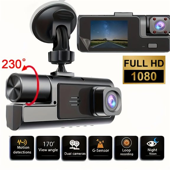 Dash Cam with 1080P Front and 720P Rear Camera, Night Vision Car Camera for Parking