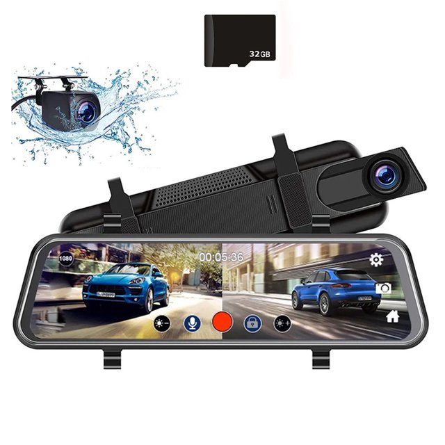 Dash Camera, 10" 1080P Mirror Dash Cam with Full Touch Screen,Backup Camera Rear View Mirror