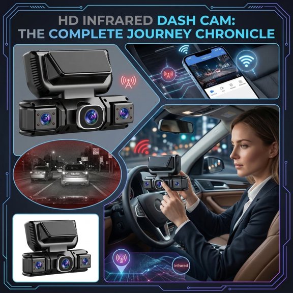 Dash Camera, 1080P Hd, Night Vision, 2.5inLcd Display, Phone Sync, Car Security, Road Trips, Matte Black, 1 Pc