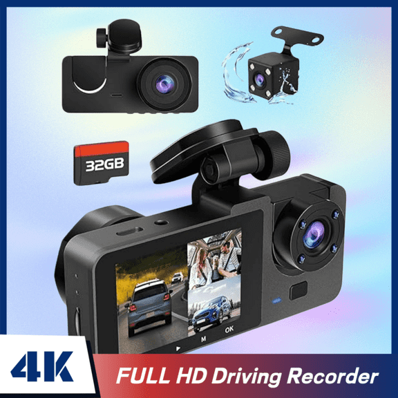 Dash Camera for Cars,4K Full UHD Car Camera Front Rear with 32GB Card,Built-in Super Night Vision,2.0'' IPS Screen,170 Wide Angle,WDR, 24H Parking Mode, Loop Recording.