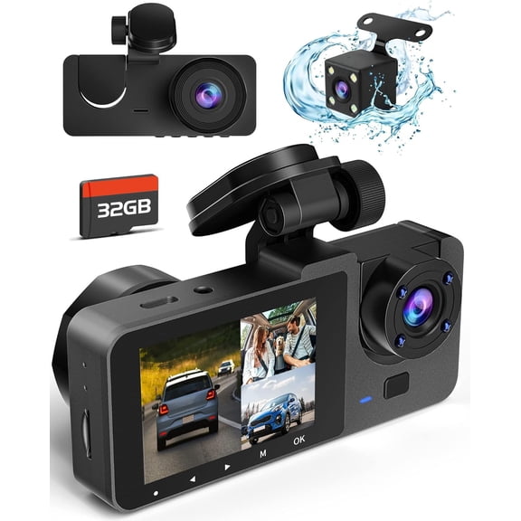 Dash Camera for Cars,4K Full UHD Car Camera Front Rear with 32GB Card,Built-in Super Night Vision,2.0'' IPS Screen,170Wide Angle,WDR, 24H Parking Mode, Loop Recording