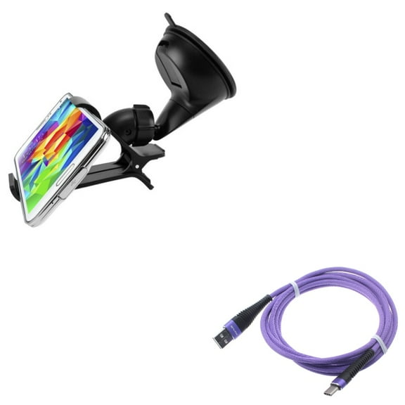 Dash Car Mount w Purple 10ft USB Cable for OnePlus 9, Nord N200 5G/N100/N10 5G, Pro Phone - Windshield Holder Cradle, Type-C Charger Cord Power R1G for OnePlus 9, Nord N200 5G/N100/N10 5G, Pro
