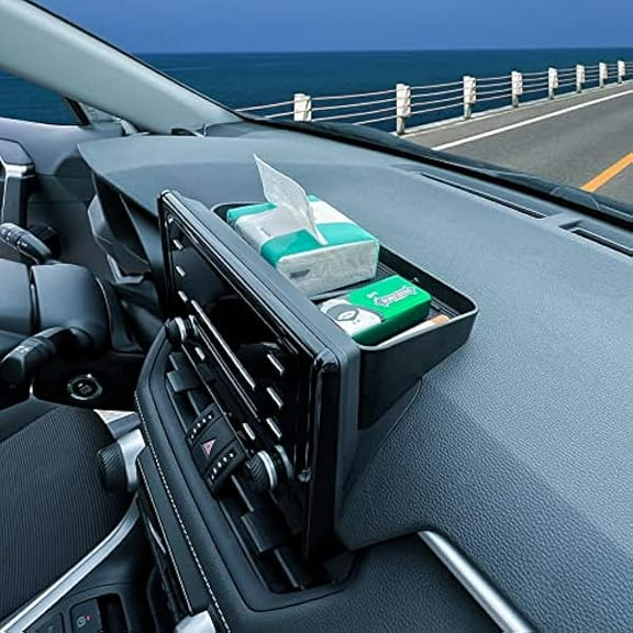 Dash Center Console Tray Compatible with 2019-2025 Toyota Rav4 8'' Screen, Dashboard Storage Organizer Solid Plastic Tissue Sunglasses Holder (Not for New 10.5'' Multimedia Display)