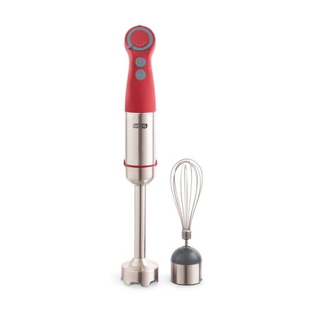 Dash Chef Series Immersion 5 Speed Stick Blender - Stainless Steel Blades -Whisk Attachment, Red