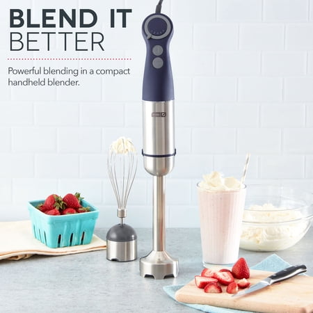Dash Chef Series Immersion Hand 5 Speed Stick Blender with Stainless Steel Blades, Whisk Attachment and Recipe Guide