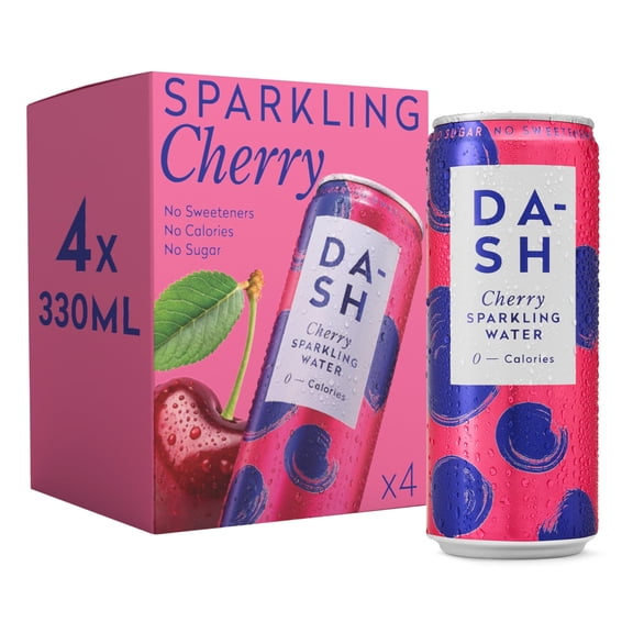 Dash Cherry Infused Sparkling Water 4 x 330ml, Imported from Britain