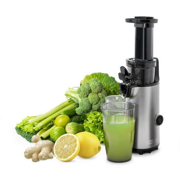 Dash Compact Masticating Slow Juicer, Easy to Clean Cold Press Juicer with Brush, Pulp Measuring Cup and Juice Recipe Guide - Graphite