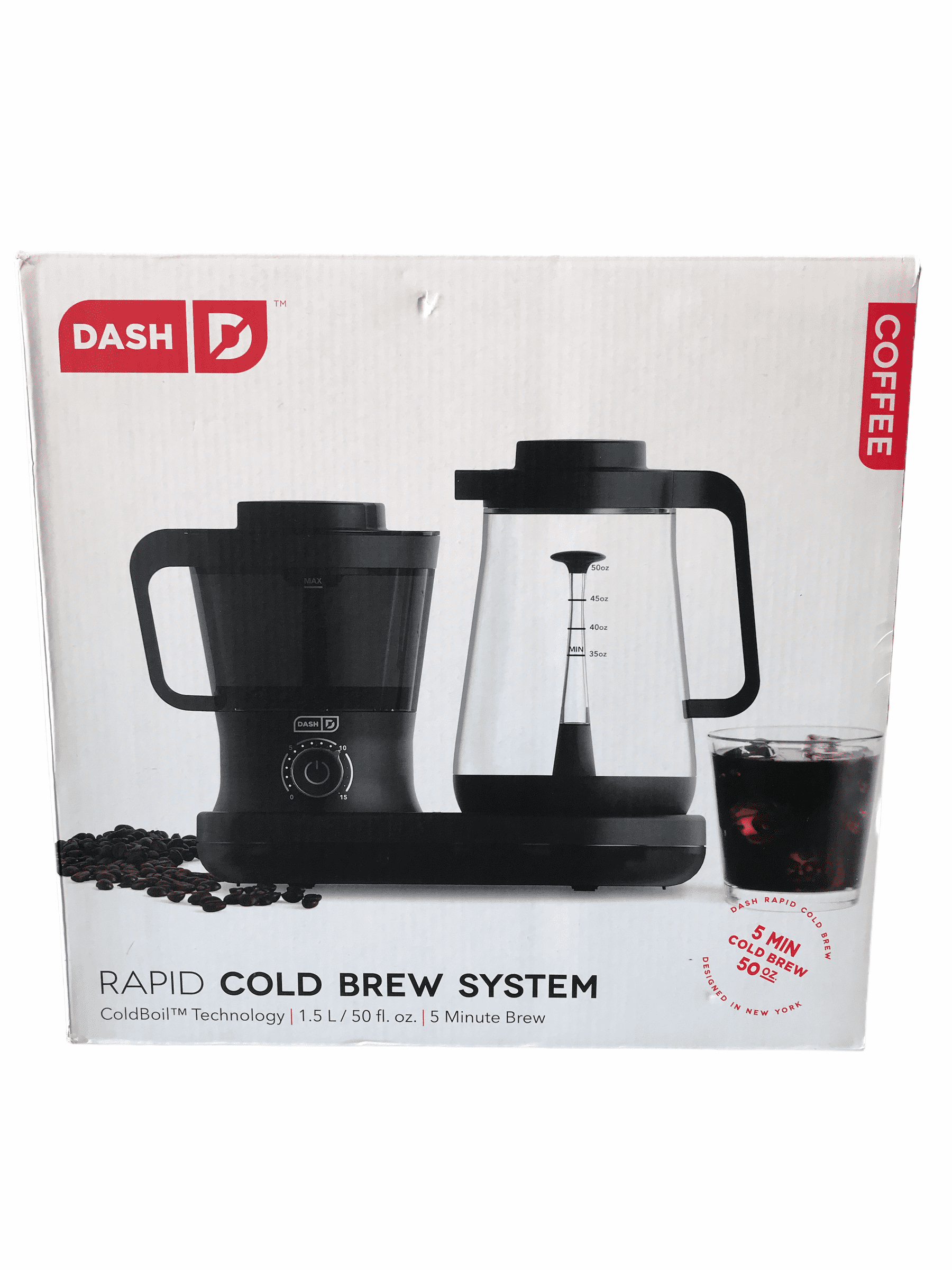  DASH Rapid Cold Brew Maker with VacuPress™ Technology with  Glass Carafe for 40 Ounces of Instant Fresh Cold Brew Coffee or Iced Tea :  Home & Kitchen
