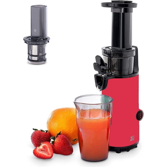 Open Box Dash Deluxe Compact Masticating Slow Juicer, Cold Press Juicer w/ Brush (Red)