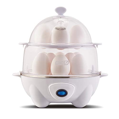 Dash Deluxe Rapid Egg Cooker for Hard Boiled, Poached, Scrambled Eggs, Omelets, Steamed Vegetables, Dumplings & More, 12 Egg Capacity, with Auto Shut off, White