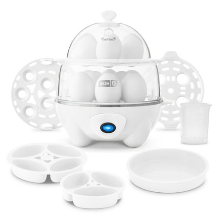 Dash Deluxe Rapid Egg Cooker for Hard Boiled, Poached, Scrambled Eggs, Omelets, Steamed Vegetables, Dumplings & More, 12 Egg Capacity, with Auto Shut Off Feature, White
