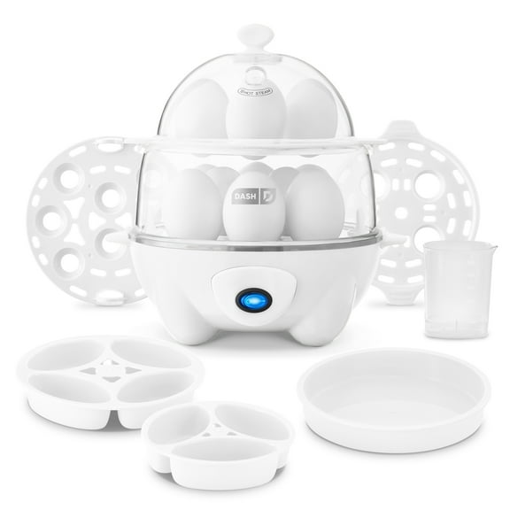 Dash Deluxe Rapid Egg Cooker for Hard Boiled, Poached, Scrambled Eggs, Omelets, Steamed Vegetables, Dumplings & More, 12 Egg Capacity, with Auto Shut Off Feature, White