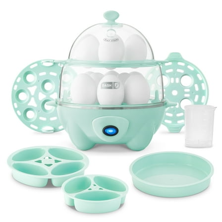 Dash Deluxe Egg Cooker for Hard Boiled, Poached, Scrambled Eggs, Omelets, Steamed Vegetables, Dumplings & More, 12 Egg Capacity, with Auto Shut Off Feature, Aqua