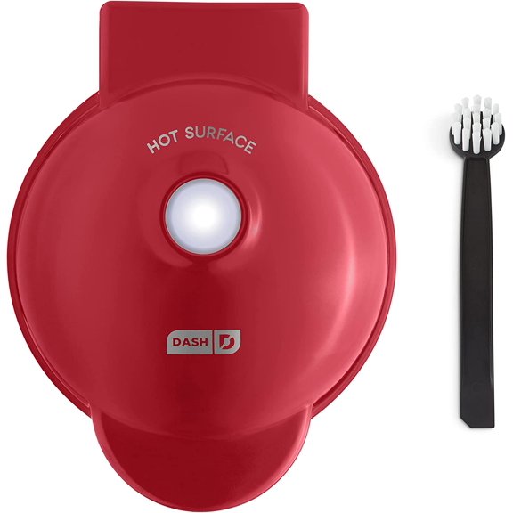 Dash Deluxe Mini Waffle Maker- Compact, Easy-to-Clean Breakfast Appliance - Convenient Cord Wrap Cleaning Brush Included 4-Inch Apple Red