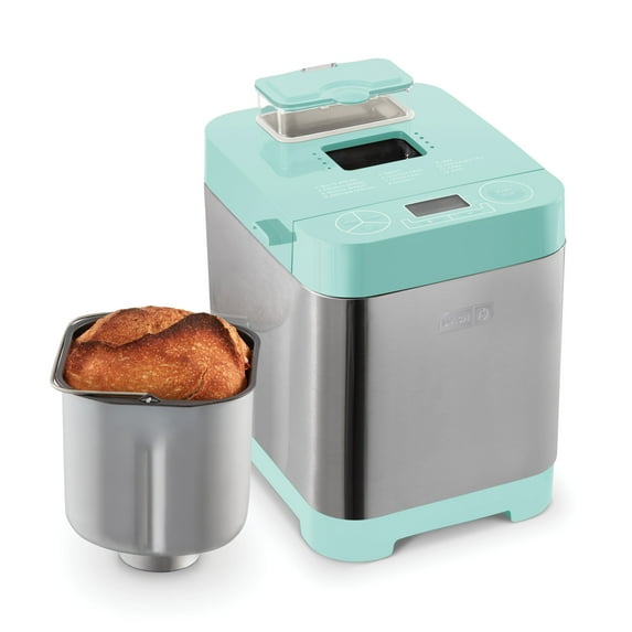 Dash Everyday Stainless Steel Bread Maker up to 1.5lb Loaf, Programmable, 12 Settings + Gluten Free & Automatic Filling Dispenser