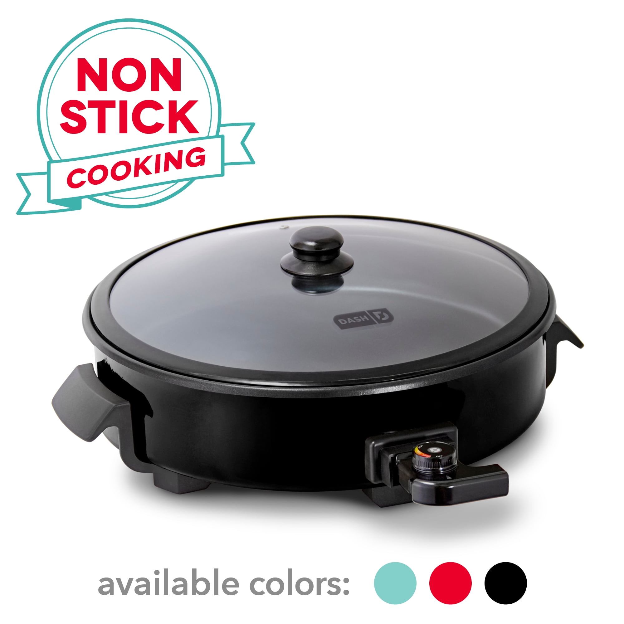Dash Family Size Electric Skillet with 14 inch Nonstick Surface + Recipe Book for Pizza Burgers, Cookies, Fajitas, Breakfast & More, 20 Cup Capacity, 2.5 Inch Deep, 1400-Watt - Black