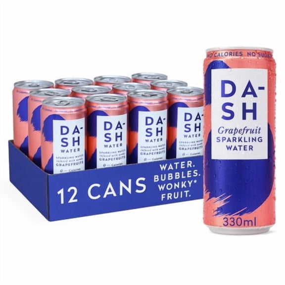 Dash Grapefruit Infused Sparkling Water 12 x 330ml, British Import (Pack of 2)