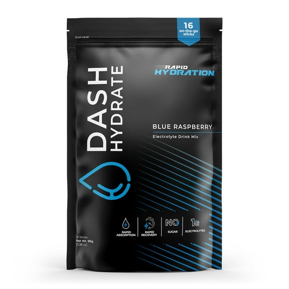 Dash Hydrate-Daily Drinker Electrolyte Powder Packet Drink Mix, Blue Raspberry, 16 Ct.