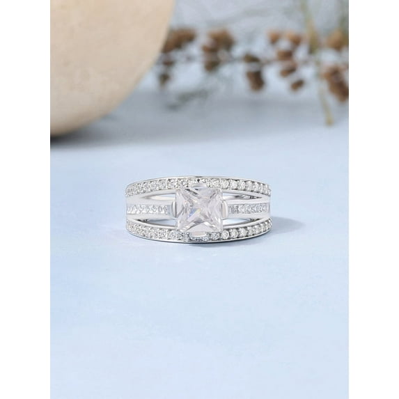 Dash Jewel 1.3 Ct Princess Cut VVS1/D Lab Created Simulated Diamond Women Engagement Ring - 14k White Gold Plated - Elegant Split Shank Wedding Ring - Timeless Symbol of Your Love and Commitment