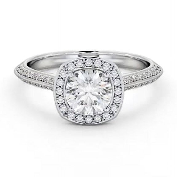 Dash Jewel 1.3 Ct Round Cut Lab Created Diamond Engagement Ring for Women – 14K White Gold Plated Knife Edge Halo Ring – 4 Prong Classic Design – Ideal Gift for Special Occasions