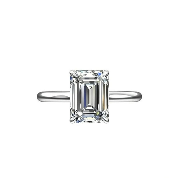 Dash Jewel 1.5 Ct Lab-Created Simulated Diamond Ring - Emerald Cut Solitaire Hidden Halo Engagement Ring for Women - 14K White Gold Plated Prong Setting - Beautiful Wedding Ring - Gorgeous Jewelry