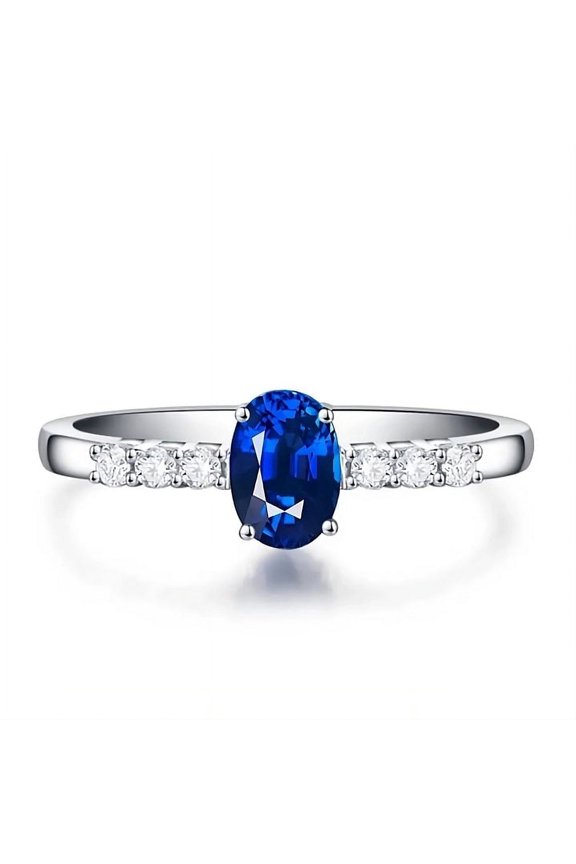 1.5 Ct Oval Cut Lab-Created Simulated Diamond Ring - Sapphire Accented Solitaire in 14K White Gold Plated - Classic Women's Engagement Ring - Luxury Jewelry Gift for Her Birthday Event
