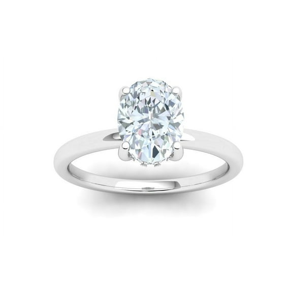 Dash Jewel 1.5 Ct Oval Cut Lab Diamond Ring - 14K White Gold Plated - Hidden Halo Prong Setting - Exquisite Solitaire Ring for Her - Timeless Sparkling Diamond Ring for Gift Giving & Luxury Jewelry
