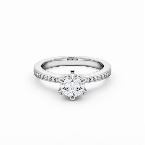 Dash Jewel 1.6 Ct Brilliant Round Cut Solitaire Engagement Ring with Accents – 14K White Gold Plated – Squared 6 Prong Setting – Diamond Ring for Promises