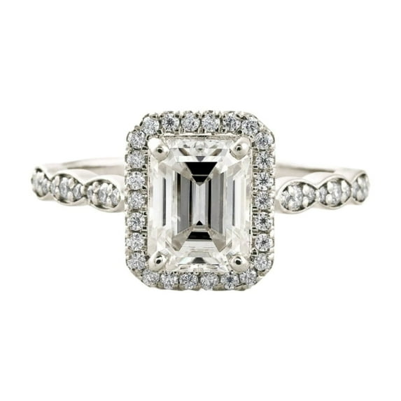 Dash Jewel 1.6 Ct Emerald Cut Lab-Created Simulated Diamond Ring - 14K White Gold Plated Ring - Multi Diamond Halo Ring - Unique Gift for Her - Elegant Jewelry for Celebrating Love Stories