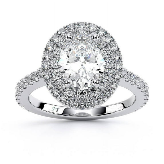 Dash Jewel 1.64 Ct Oval Cut Lab Created Simulated Diamond - 14K White Gold Plated Ring - Solitaire with Accent Ring For Women's - Halo Wedding Anniversary Gift Ring For Her - Engraved Ring for Her