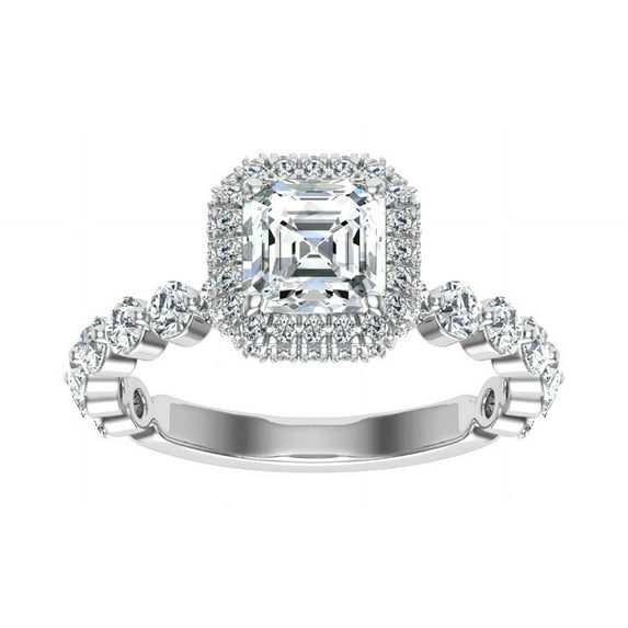 Dash Jewel 1.7 Ct Asscher Cut Lab Created Diamond Ring - 14K White Gold Plated Halo Engagement Ring for Women - Gift for Her - Celebrate Love with Timeless Elegance - Personalized Gifts
