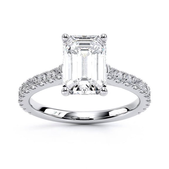 Dash Jewel 1.7 Ct Emerald Cut Lab Created Diamond Solitaire Ring - 14K White Gold Plated with Accent Stones - Prong Set Engagement Wedding Ring for Women - Perfect Gift for Special Occasions