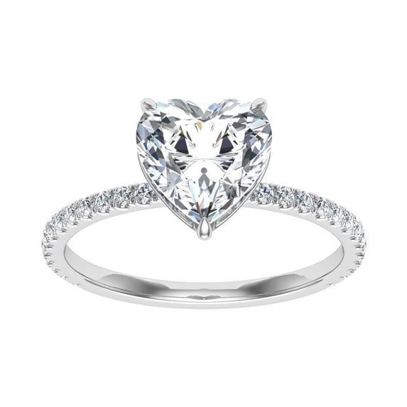 Dash Jewel 1.7 Ct Lab Created Diamond Ring - 14K White Gold Plated Hidden Diamond Engagement Wedding Ring - Heart Cut Solitaire with Accents Diamond Ring for Her - Gift for Marking Milestones