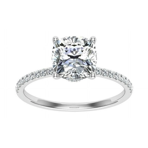 Dash Jewel 1.7 Ct Lab Created Diamond Ring - 14K White Gold Plated Hidden Halo Engagement Wedding Ring for Her - Cushion Cut Solitaire with Accents Diamond Ring for Her - Ideal Gift for Loved Ones