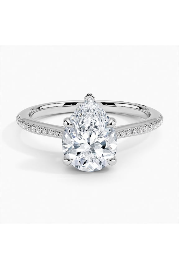 ry 1.7 Ct Pear Cut Moissanite Ring for Women's - 14K White Gold Plated Rings for Women's - Engagement Prong Setting Rings - Causal Stacking Rings for Gift - Anniversary Gifts for Her