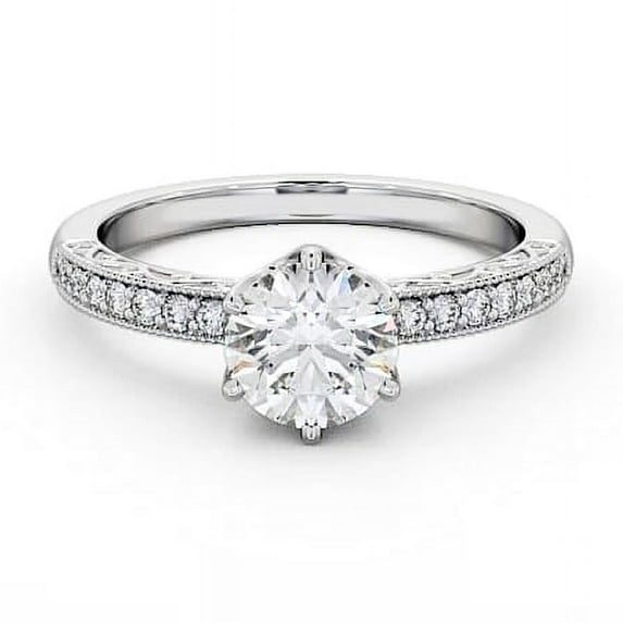 Dash Jewel 1.8 Ct Brilliant Round Cut Solitaire with Accent Diamond Ring – 14K White Gold Plated Engagement Ring – Timeless Wedding Jewelry with Vintage Appeal – Lab-Created Diamond Eternity Ring