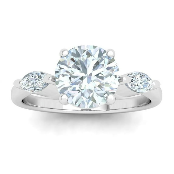Dash Jewel 1.8 Ct Lab Created Diamond Ring - 14K White Gold Plated Round Cut 3 Stone Engagement Ring for Women - Beautiful Gift for Her - Celebrate Your Love Story with Elegance