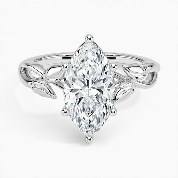 Dash Jewel 1.8 Ct Marquise Cut Diamond Rings - 14K White Gold Over Rings Gifts - Women's Jewelry Engagement Wedding Solitaire Silver Rings - Floral Leaves Diamond Wide Engagement Diamond Rings