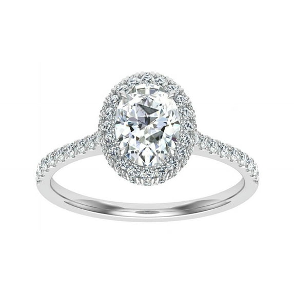 Dash Jewel 1.8 Ct Oval Cut Lab-Created Simulated Diamond Engagement Ring - Double Halo with Accents - 14K White Gold Plated Ring - Elegant Style for Women - Perfect Gift for Celebrating Love