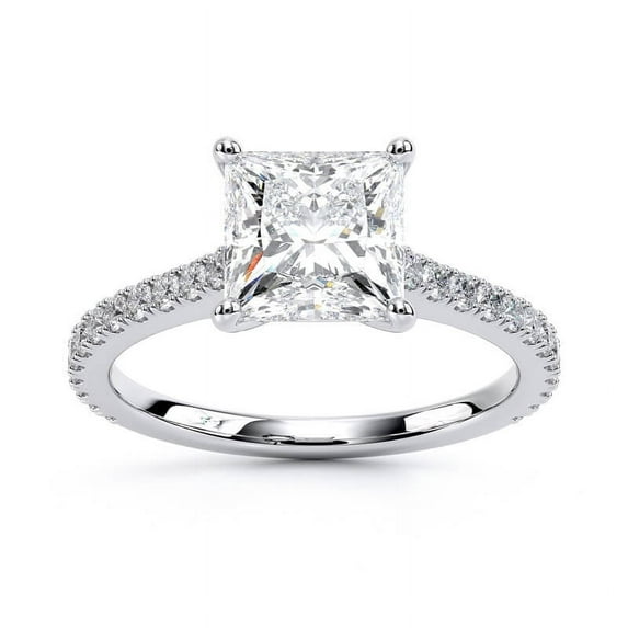 Dash Jewel 1.8 Ct Princess Cut Lab Created Solitaire Diamond Engagement Ring - 14K White Gold Plated Wedding Ring for Women - Classic Prong Set Diamond Ring for Her - Engagement Wedding Rings